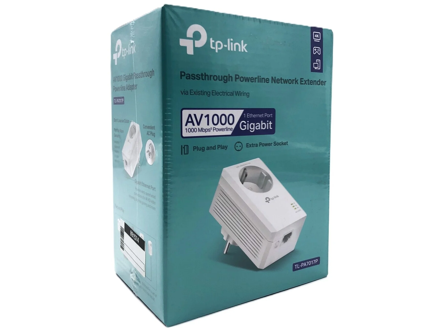 TP-Link Powerline TL-PA7017P AV1000 Passthrough Bro 1Gbps Kabling