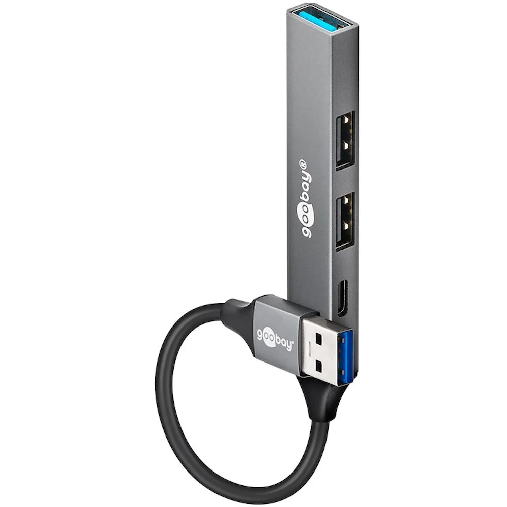 Goobay Slim 4-Port USB-A Hub 4 porte lysegrå