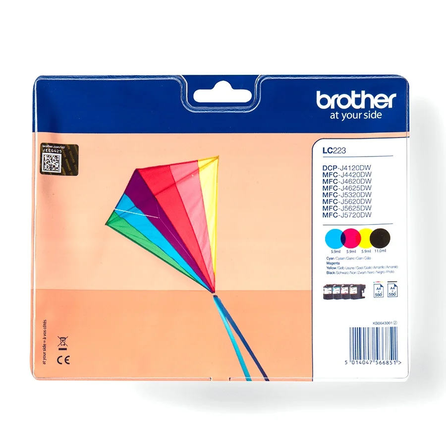 Brother LC223 Value-Pack Sort Gul Cyan Magenta 550 sider Blæk LC223VALBP
